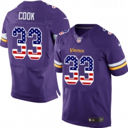 Mens Nike Minnesota Vikings 33 Dalvin Cook Elite Purple Home USA Flag Fashion NFL Jersey