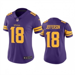 Women Minnesota Vikings 18 Justin Jefferson Purple Limited Rush Stitched NFL Jersey