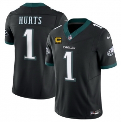 Men Philadelphia Eagles 1 Jalen Jurts Black 2025 F U S E  With 4 Star C Patch Vapor Untouchable Limited Throwback Stitched Football Jersey