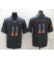 Men Philadelphia Eagles 11 A J Brown Grey Salute To Service USA Flag Stitched jersey