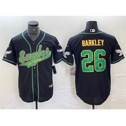 Men Philadelphia Eagles 26 Saquon Barkley Black Gold Cool Base Baseball Stitched Jersey