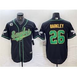 Men Philadelphia Eagles 26 Saquon Barkley Black Gold With 3 star C Patch Cool Base Baseball Stitched Jersey