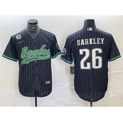 Men Philadelphia Eagles 26 Saquon Barkley Black With 3 star C Patch Cool Base Baseball Stitched Jerseys