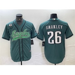 Men Philadelphia Eagles 26 Saquon Barkley Green With 3 star C Patch Cool Base Baseball Stitched Jerseys