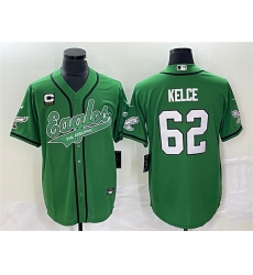 Men Philadelphia Eagles 62 Jason Kelce Green With C Patch Cool Base Stitched Baseball Jersey