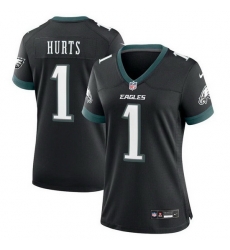 Women Philadelphia Eagles 1 Jalen Hurts New Black Stitched Game Jersey Women Philadelphia Eagles 1 Jalen Hurts New Black Stitched Game Jersey