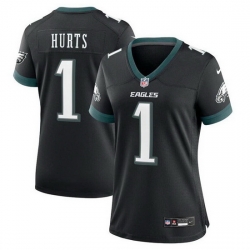 Women Philadelphia Eagles 1 Jalen Hurts New Black Stitched Game Jersey 