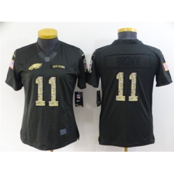 Women Philadelphia Eagles 11 A  J  Brown Black Salute To Service Stitched Football Jersey