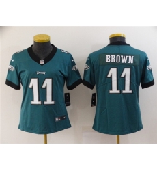 Women Philadelphia Eagles 11 A  J  Brown Green Vapor Stitched Football Jersey