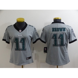 Women Philadelphia Eagles 11 A  J  Brown Grey Vapor Untouchable Limited Stitched Football Jersey