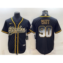 Men Pittsburgh Steelers 90 T J Watt Black Gold With Patch Cool Base Stitched Baseball Jersey