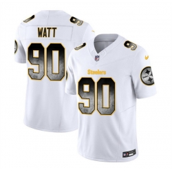 Men Pittsburgh Steelers 90 T J  Watt White 2023 F U S E  Smoke Vapor Untouchable Limited Stitched Jersey