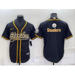 Men Pittsburgh Steelers Black Team Big Logo With Patch Cool Base Stitched Baseball Jersey