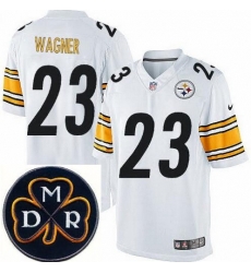 Men's Nike Pittsburgh Steelers #23 Mike Wagner Elite White NFL MDR Dan Rooney Patch Jersey
