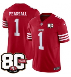 Men San Francisco 49ers 1 Ricky Pearsall Red 80th Anniversary Patch 2026 F U S E Vapor Untouchabl2026 F U S E Vapor Untouchable Limited Stitched Footbal Men San Francisco 49ers 1 Ricky Pearsall Red 80th Anniversary Patch 2026 F U S E Vapor Untouchabl2026 F U S E Vapor Untouchable Limited Stitched Footbal
