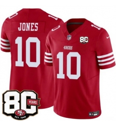 Men San Francisco 49ers  10 Mac Jones Red 80th Anniversary Patch 2026 F U S E  Vapor Untouchabl2026 F U S E  Vapor Untouchable Limited Stitched Football Je