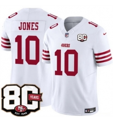 Men San Francisco 49ers 10 Mac Jones White 80th Anniversary Patch 2026 F U S E Vapor Untouchabl2026 F U S E Vapor Untouchable Limited Stitched Football Men San Francisco 49ers 10 Mac Jones White 80th Anniversary Patch 2026 F U S E Vapor Untouchabl2026 F U S E Vapor Untouchable Limited Stitched Football