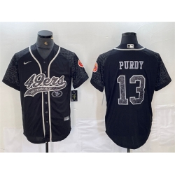 Men San Francisco 49ers 13 Brock Purdy Black Reflective With Patch Cool Base Stitched Baseball Jersey