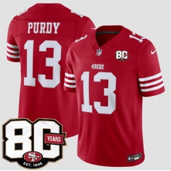 Men San Francisco 49ers  13 Brock Purdy Red 80th Anniversary Patch 2026 F U S E  Vapor Untouchabl2026 F U S E  Vapor Untouchable Limited Stitched Football 