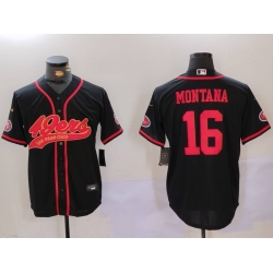 Men San Francisco 49ers 16 Joe Montana Black With Patch Cool Base Stitched Baseball Jersey