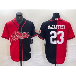 Men San Francisco 49ers 23 Christian McCaffrey Red Black Split With Patch Cool Base Stitched Baseball Jersey