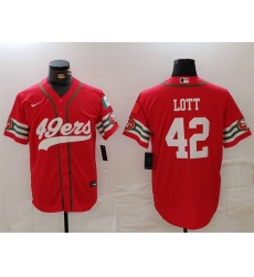 Men San Francisco 49ers 42 Ronnie Lott Red With Patch Cool Base Stitched Baseball Jersey