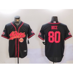 Men San Francisco 49ers 80 Jerry Rice Black With Patch Cool Base Stitched Baseball Jersey