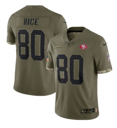 Men San Francisco 49ers 80 Jerry Rice Olive 2022 Salute To Service Limited Stitched Jersey