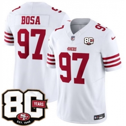 Men San Francisco 49ers  97 Nick Bosa White 80th Anniversary Patch 2026 F U S E  Vapor Untouchabl2026 F U S E  Vapor Untouchable Limited Stitched Football 