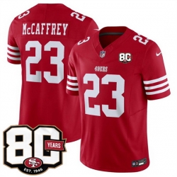 Men San Francisco 49ers  Christian McCaffrey Red 80th Anniversary Patch 2026 F U S E  Vapor Untouchabl2026 F U S E  Vapor Untouchable Limited Stitched Foot