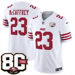 Men San Francisco 49ers  Christian McCaffrey White 80th Anniversary Patch 2026 F U S E  Vapor Untouchabl2026 F U S E  Vapor Untouchable Limited Stitched Fo