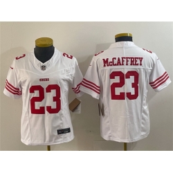 Women San Francisco 49ers 23 Christian McCaffrey White 2023 F U S E  Vapor Untouchable Limited Stitched Jersey  Run Small