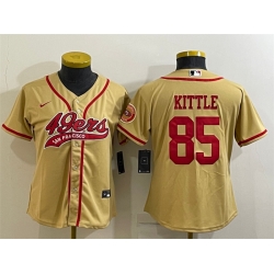 Women San Francisco 49ers 85 George Kittle Gold With Patch Cool Base Stitched Baseball Jersey