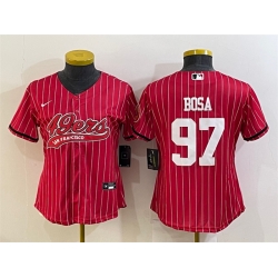 Women San Francisco 49ers 97 Nick Bosa Red With Patch Cool Base Stitched Baseball Jersey