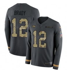 Nike Buccaneers 12 Tom Brady Anthracite Salute to Service Men Stitched NFL Limited Therma Long Sleeve Jersey