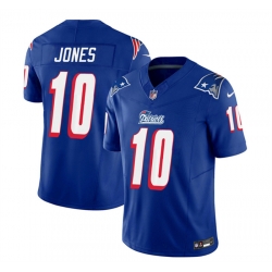 Men New England Patriots 10 Mac Jones Blue 2023 F U S E  Throwback Limited Stitched Football Jersey