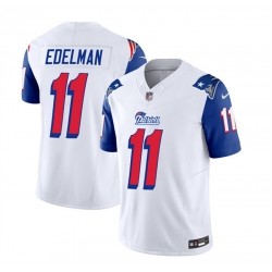 Men New England Patriots 11 Julian Edelman White Blue 2023 F U S E  Throwback Limited Stitched Football Jersey