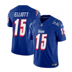 Men New England Patriots 15 Ezekiel Elliott Blue 2023 F U S E  Throwback Limited Stitched Football Jersey