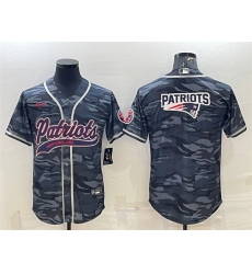 Men New England Patriots Grey Camo Team Big Logo With Patch Cool Base Stitched Baseball Jersey