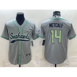 Men Seattle Seahawks 14 DK Metcalf Grey With Patch Cool Base Stitched Baseball Jersey