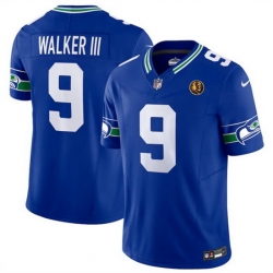 Men Seattle Seahawks 9 Kenneth Walker III Royal 2023 F U S E  Throwback With John Madden Patch Vapor Limited Stitched Football Jersey