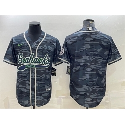 Men Seattle Seahawks Blank Grey Camo With Patch Cool Base Stitched Baseball Jersey