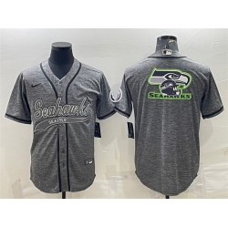 Men Seattle Seahawks Grey Team Big Logo With Patch Cool Base Stitched Baseball Jersey