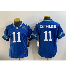 Women Seattle Seahawks 11 Jaxon Smith Njigba Royal 2024 F U S E 50th Anniversary Patch Throwback Vapor Limited Stitched Football Jersey Women Seattle Seahawks 11 Jaxon Smith Njigba Royal 2024 F U S E 50th Anniversary Patch Throwback Vapor Limited Stitched Football Jersey