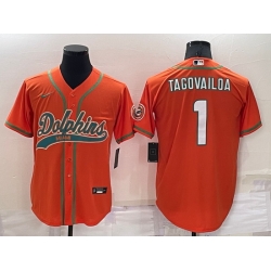 Men Miami Dolphins 1 Tua Tagovailoa Orange Cool Base Stitched Baseball Jersey