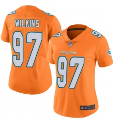 Dolphins 97 Christian Wilkins Orange Women Stitched Football Limited Rush Jersey