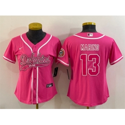 Women Miami Dolphins 13 Dan Marino Pink With Patch Cool Base Stitched Baseball Jersey