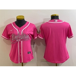 Women Miami Dolphins Blank Pink With Patch Cool Base Stitched Baseball Jersey