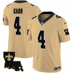 Men New Orleans Saints 4 Derek Carr Gold 2023 F U S E  1987 Legacy Vapor Stitched Jersey