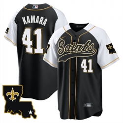 Men New Orleans Saints 41 Alvin Kamara Black White 1987 Legacy Cool Base Stitched Baseball Jersey